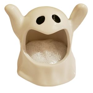 Halloween Ghost Sponge Holder Decor Full Moon NEW Ceramic 3" White Black